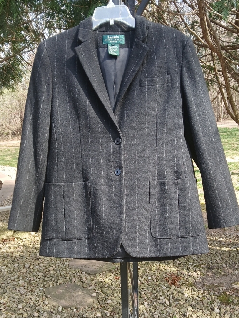 Lauren Ralph Lauren 100% Lambswool Black Pin Striped Blazer Sz 10P